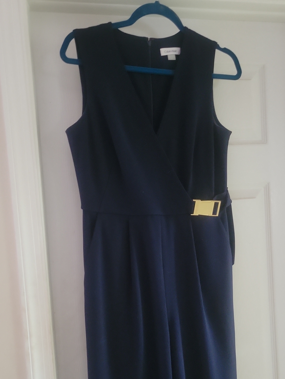 Calvin Klein Navy Sleeveless Wide-Leg Jumpsuit with Silver Accent - Picture 5 of 5